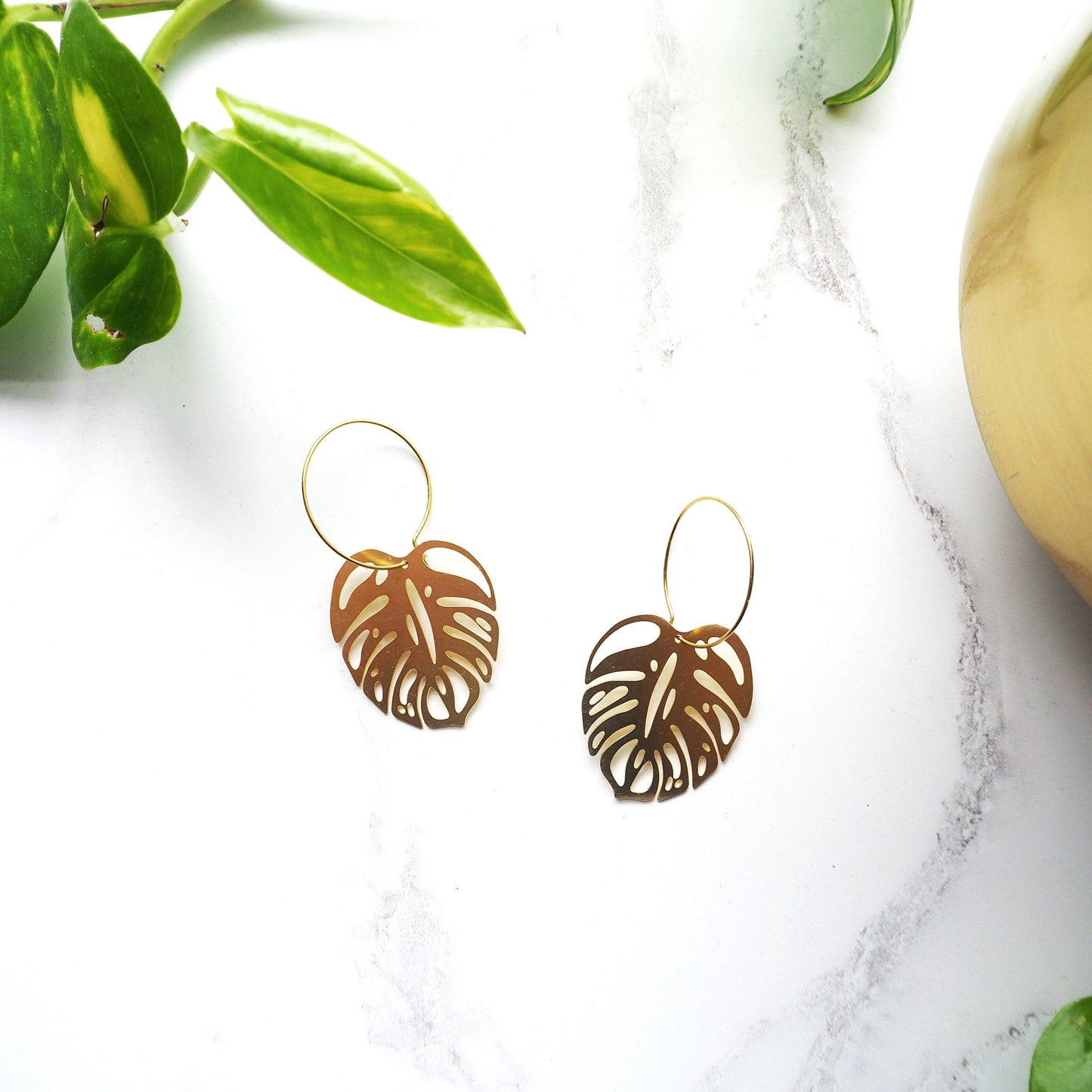 Monstera Hoop Earrings