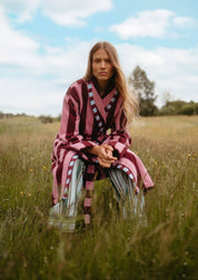 Terry Cotton Bath Robe | Burgundy Stripe