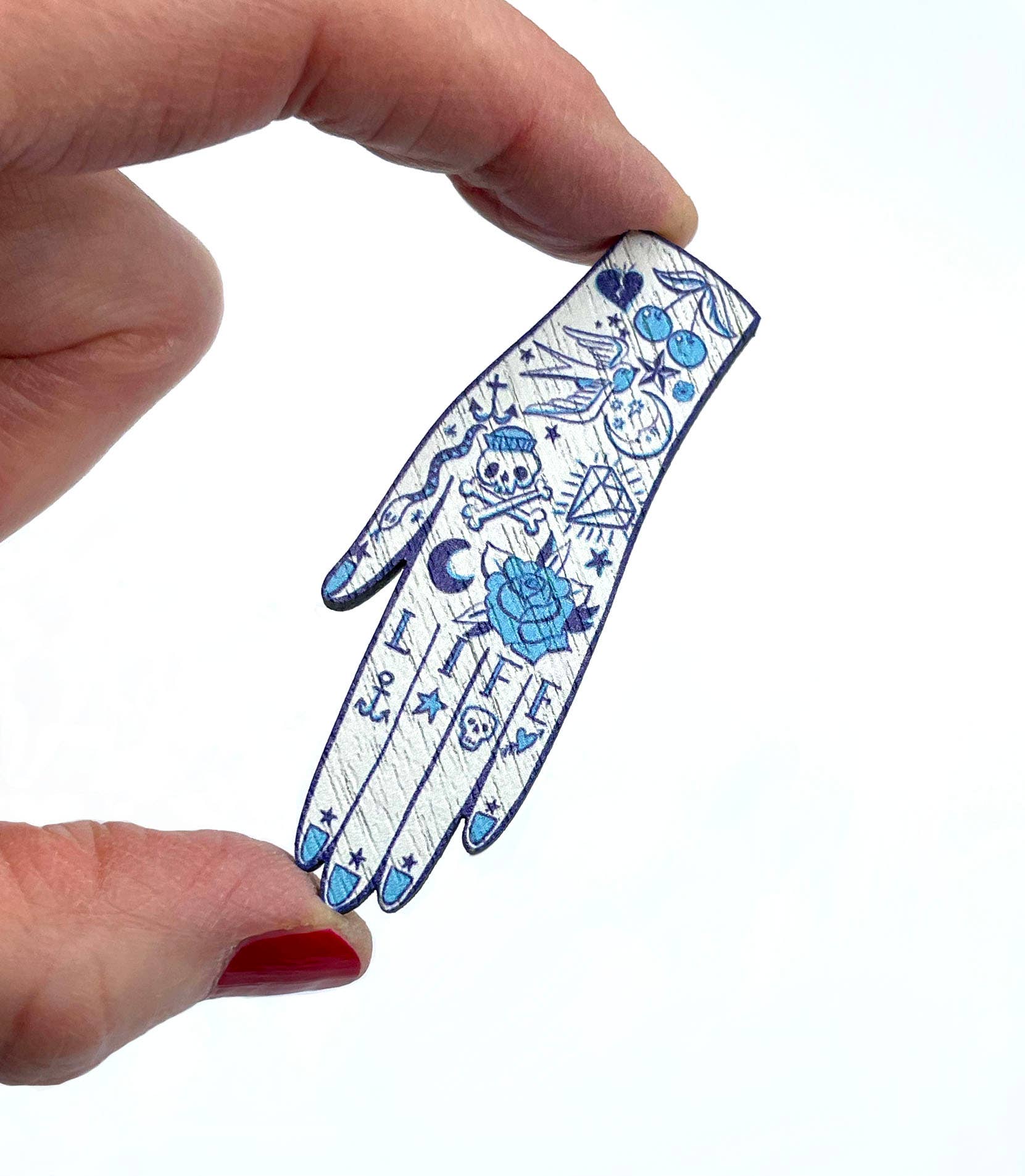 Tattooed Hand Pin Brooch / Nautical Tattoo Pin Badge