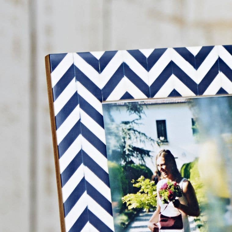 Chevron Patterned Photo Frame - Navy Blue