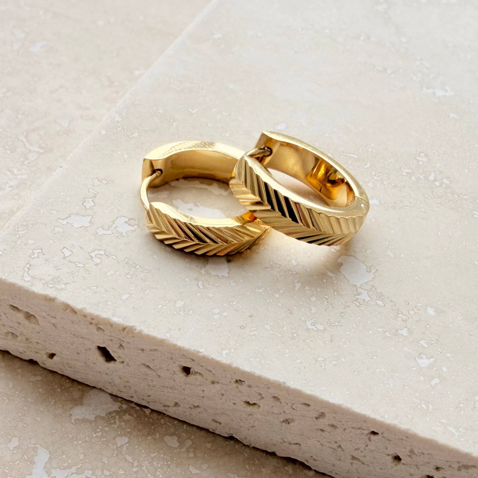 Everyday Gold Herringbone Hoops by Little Nell, further view