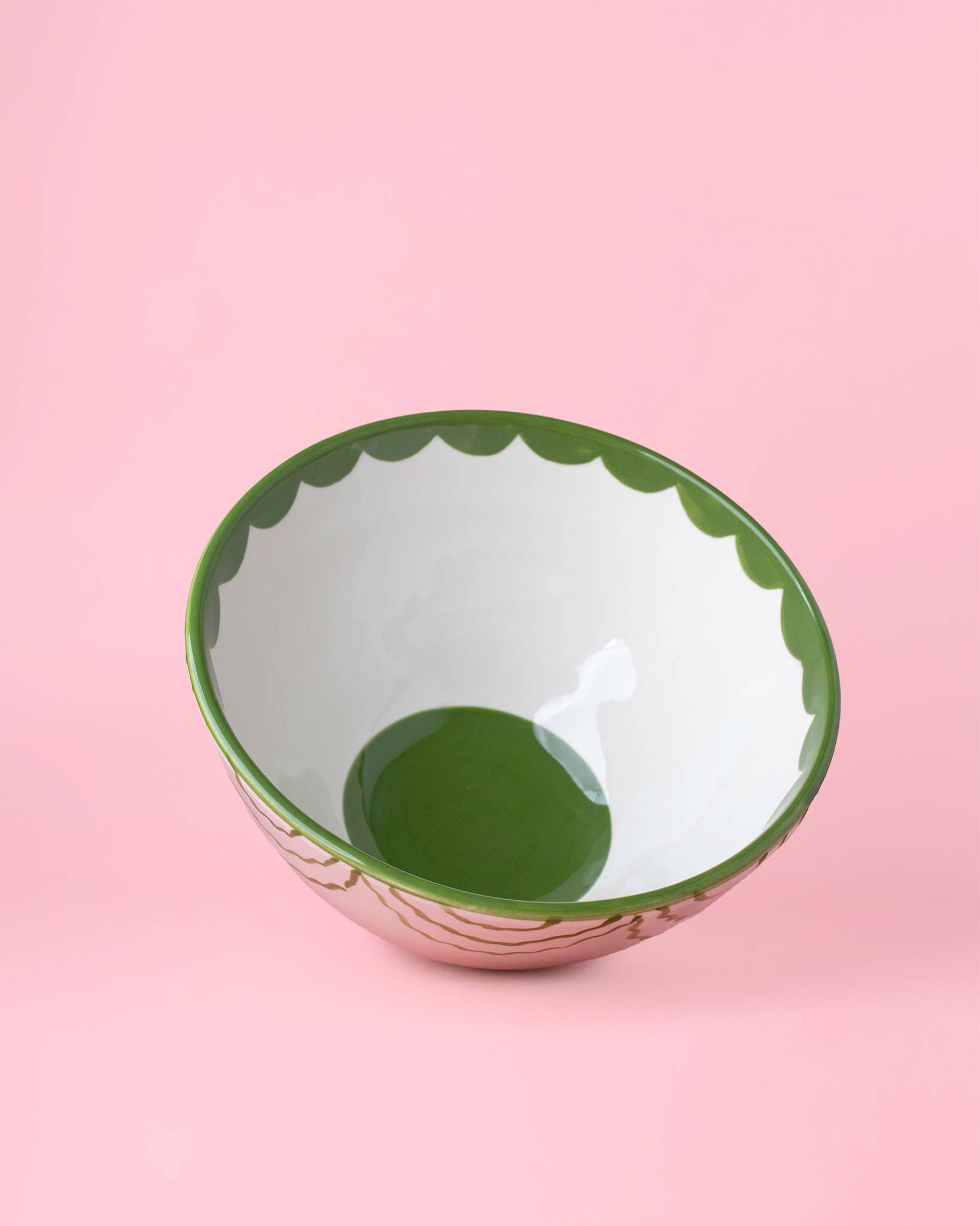 Artisanal Ceramic Serving Bowl | Green & White