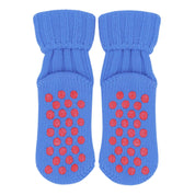 Cashmere Blend Kids Socks | Blue with Red Non-Slip Dots
