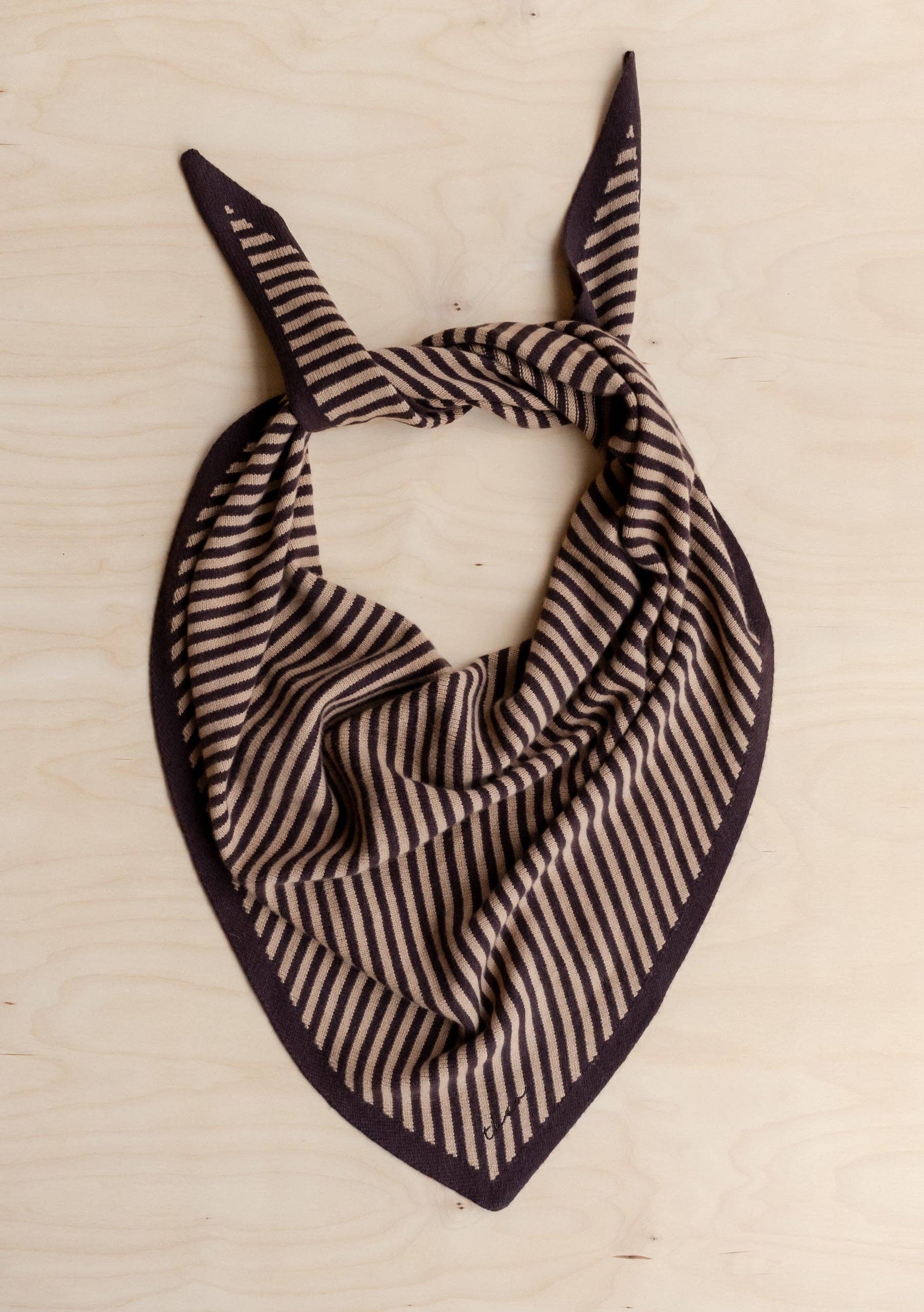 Large Merino Wool Triangle Scarf | Camel & Brown Stripe