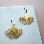 Gold Gingko Hoop Earrings 
