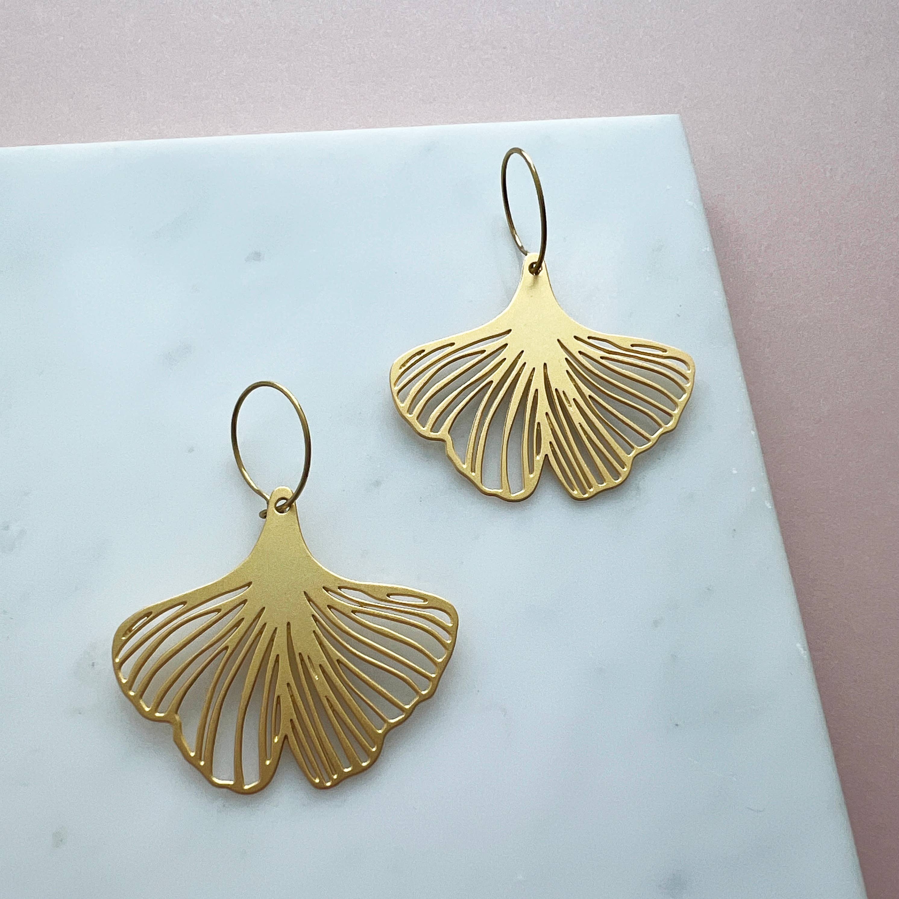 Gold Gingko Hoop Earrings 
