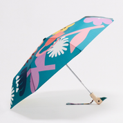 Bloom blue flower print compact umbrella by Original Duckhead with birch duck head handle