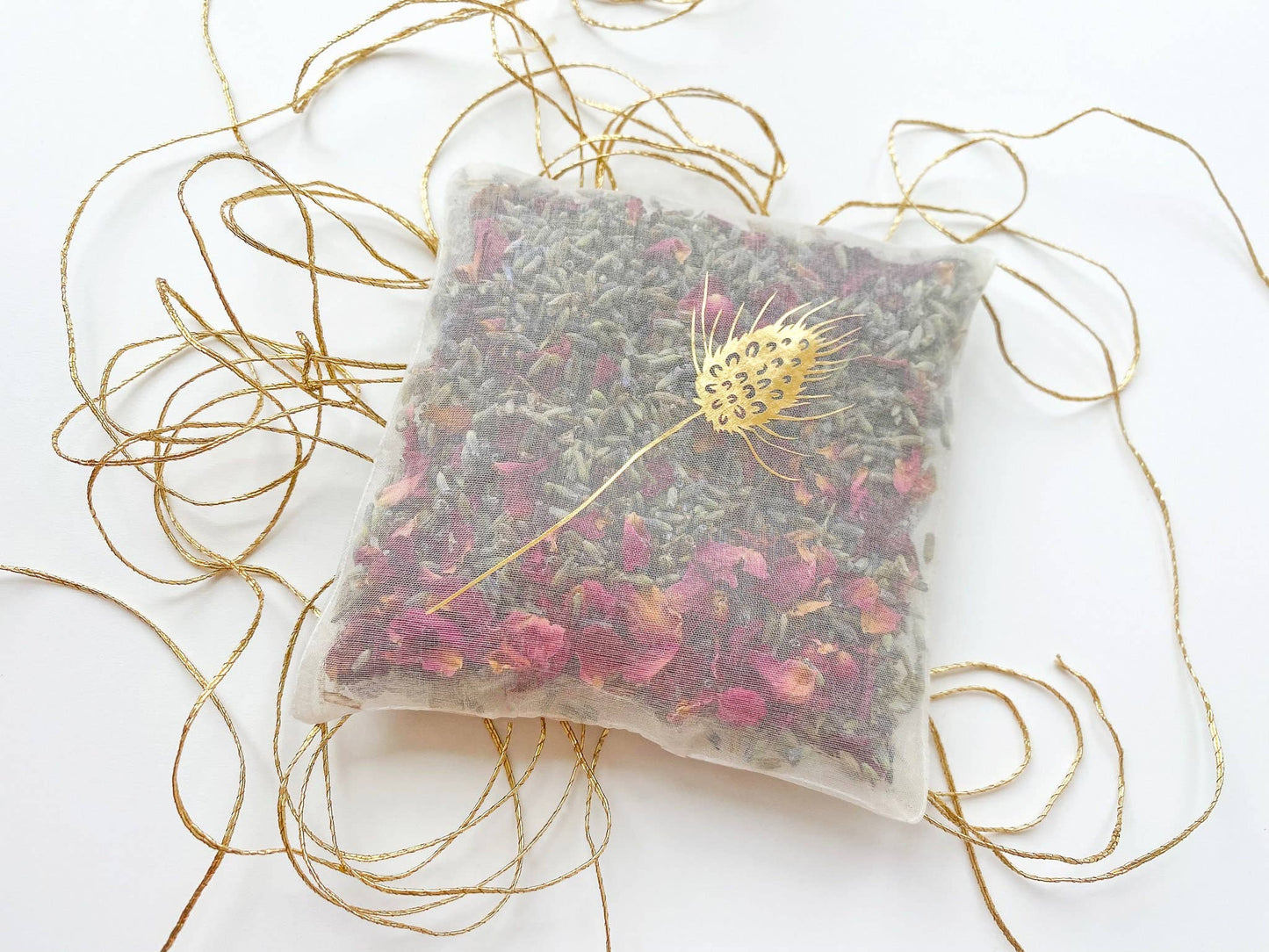 Seed Motif Silk Gold Lavender and Rose Bag