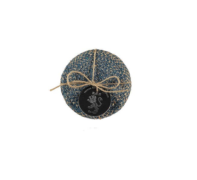 Cornflower blue and natural round jute coasters, tied set of four, by British Colour Standard