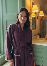Cotton & Linen Robe in Fig Trim