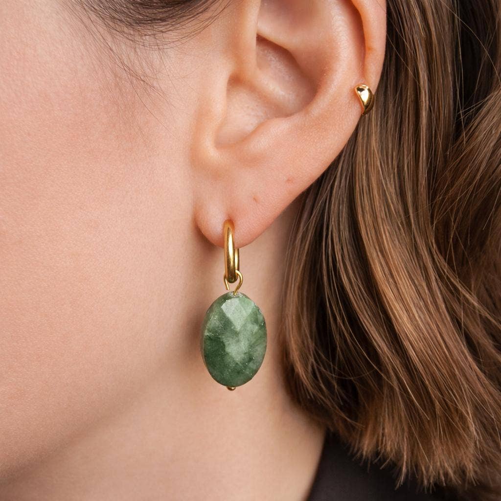 Everyday Oval Faceted Moss Hoops by Little Nell, further view