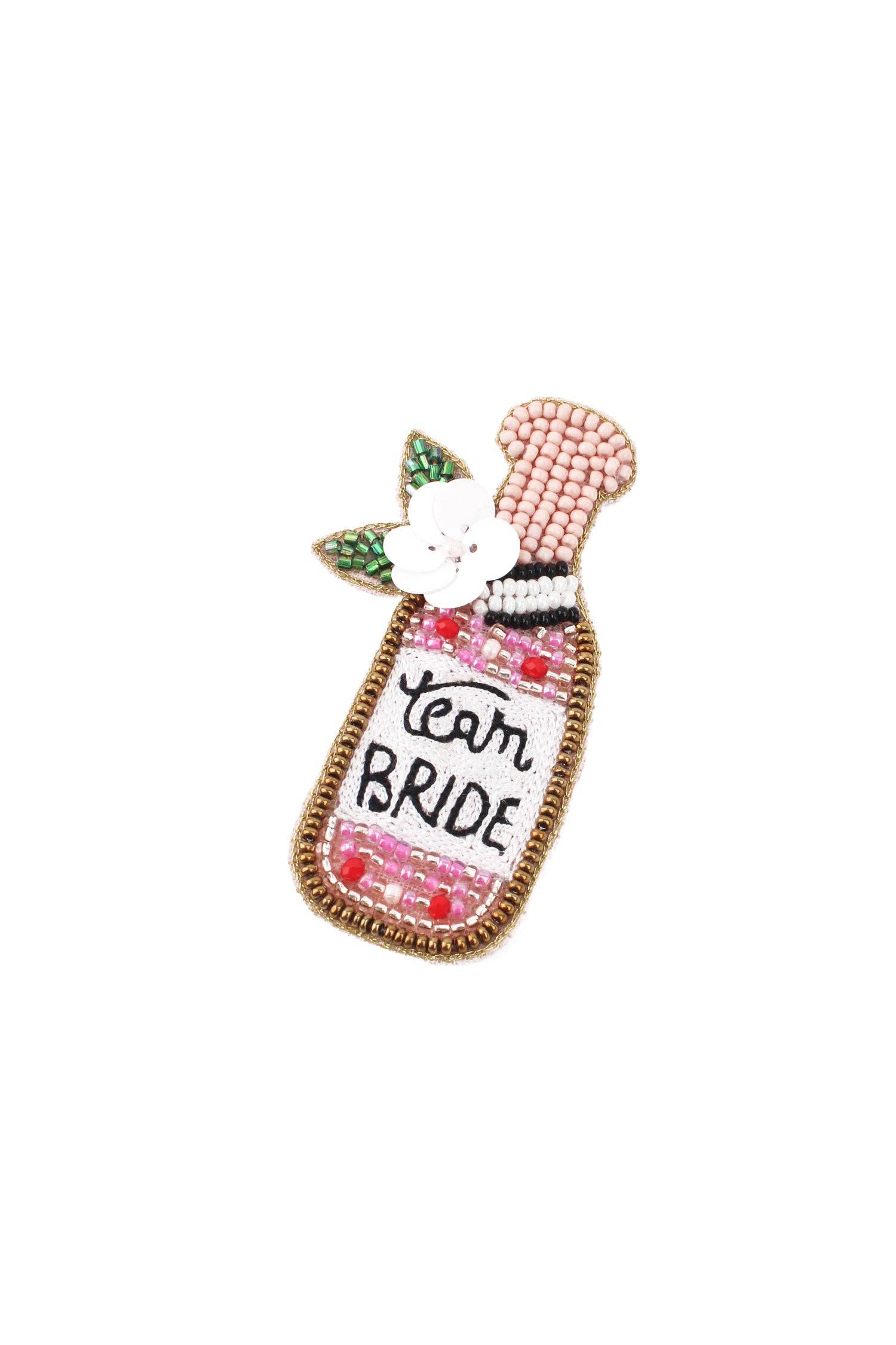 'Team Bride' Pink Bottle Brooch
