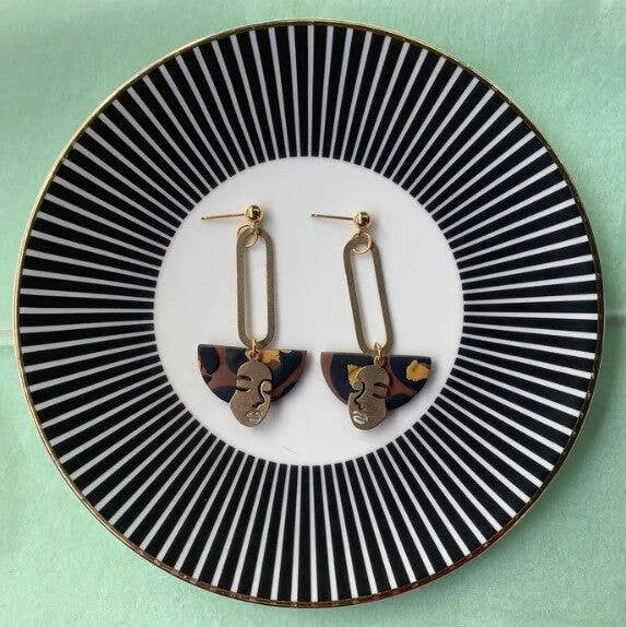 Ezra Leopard Face Dangle Ball Stud Earrings