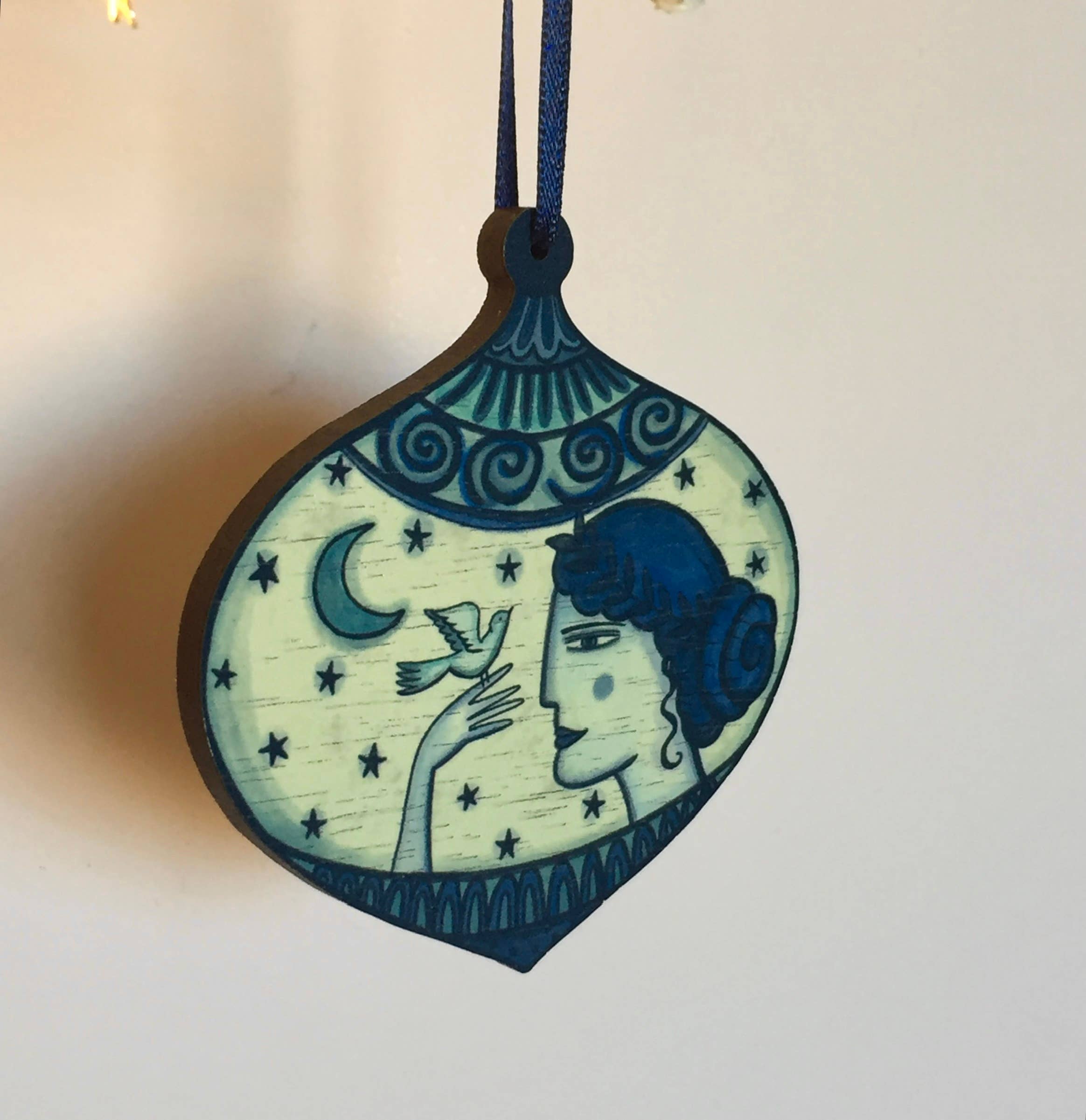 Illustrated Lady Wooden Decoration