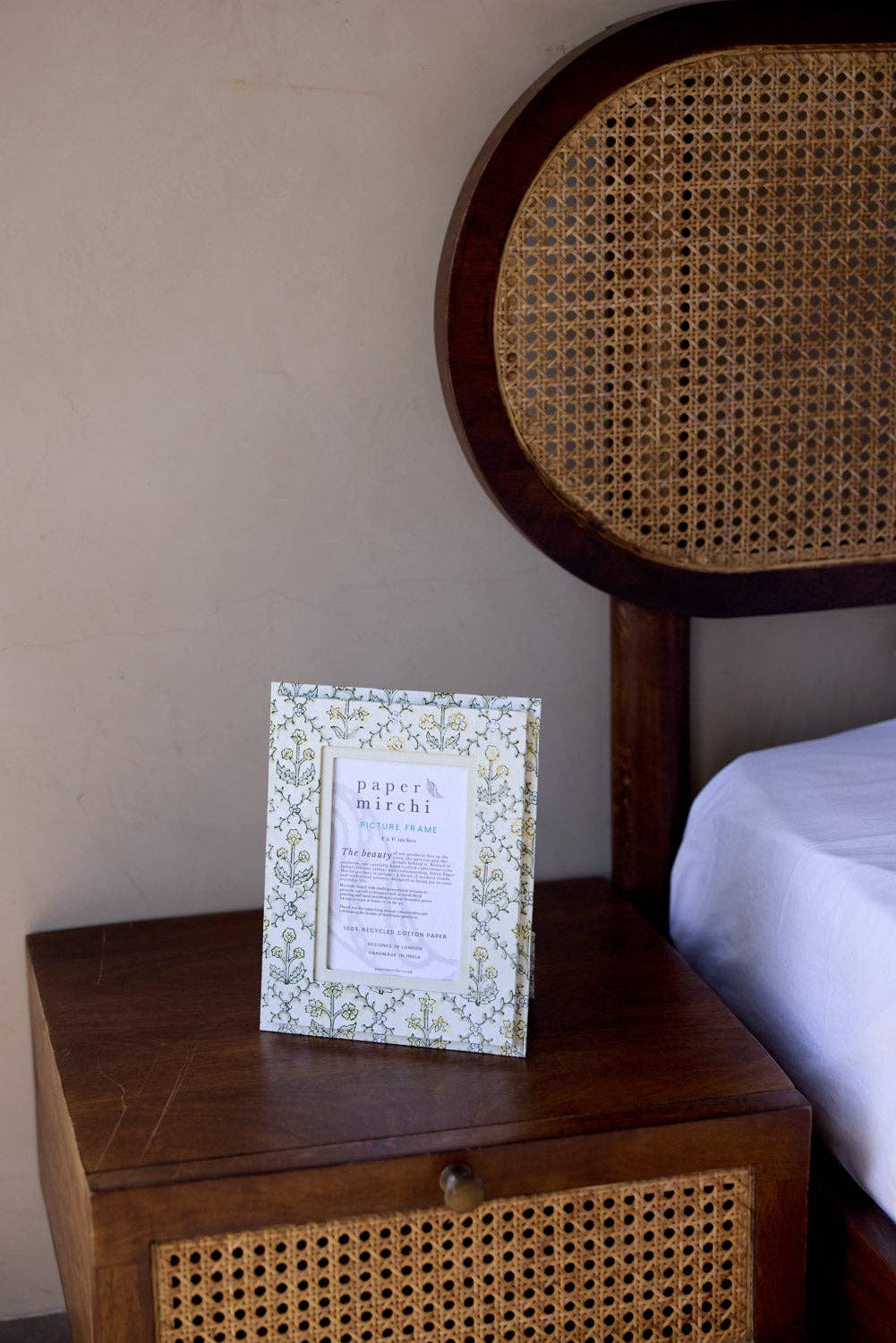 Paper Mirchi Block Printed Picture Frame | Floral Lattice Buttercream, 4x6in