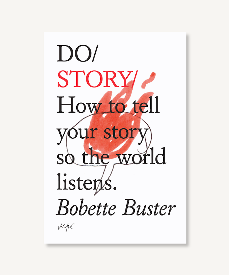 Story' by Bobette Buster with a red abstract design on a white background