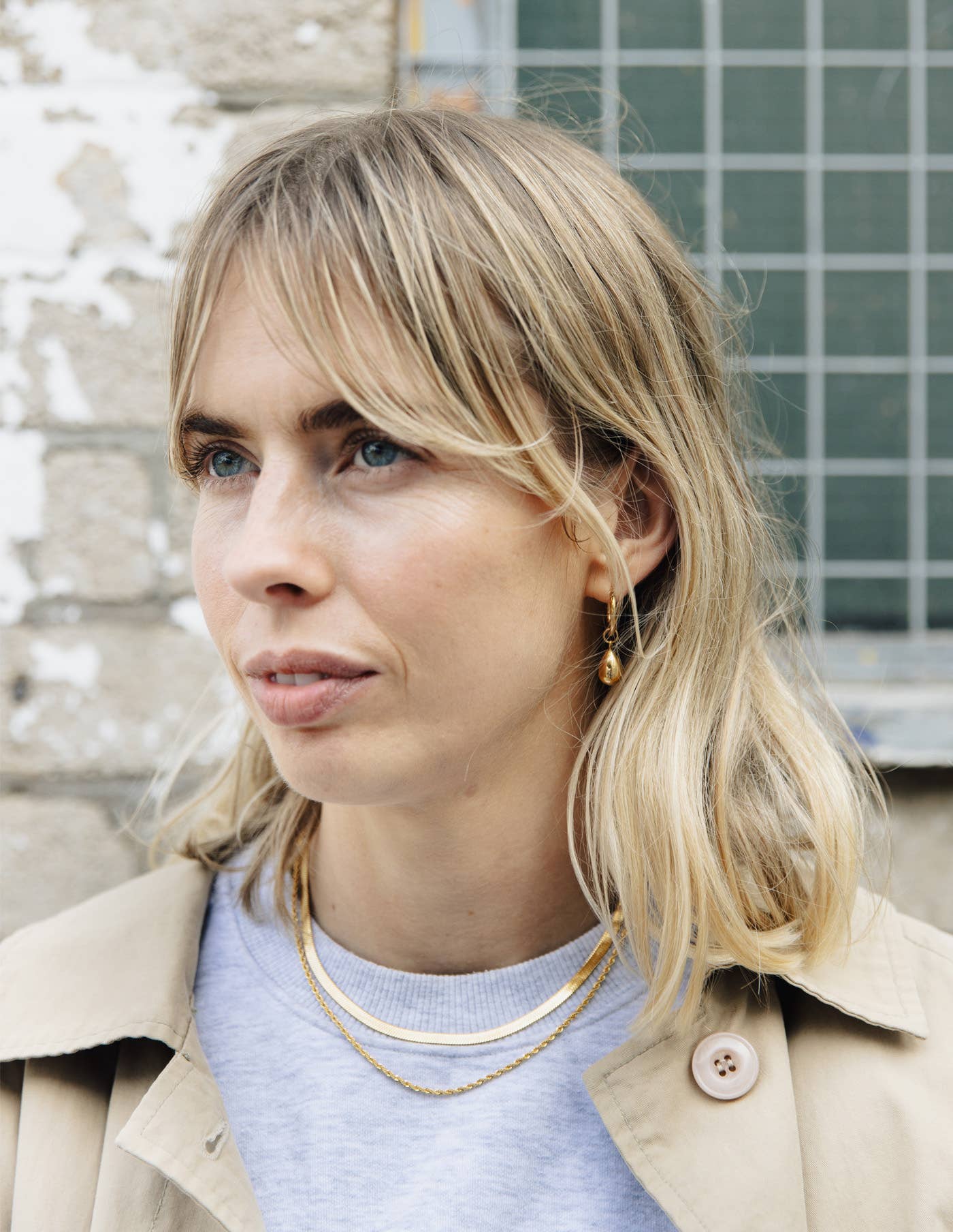 Gold Drop Hoop Earrings, Waterproof