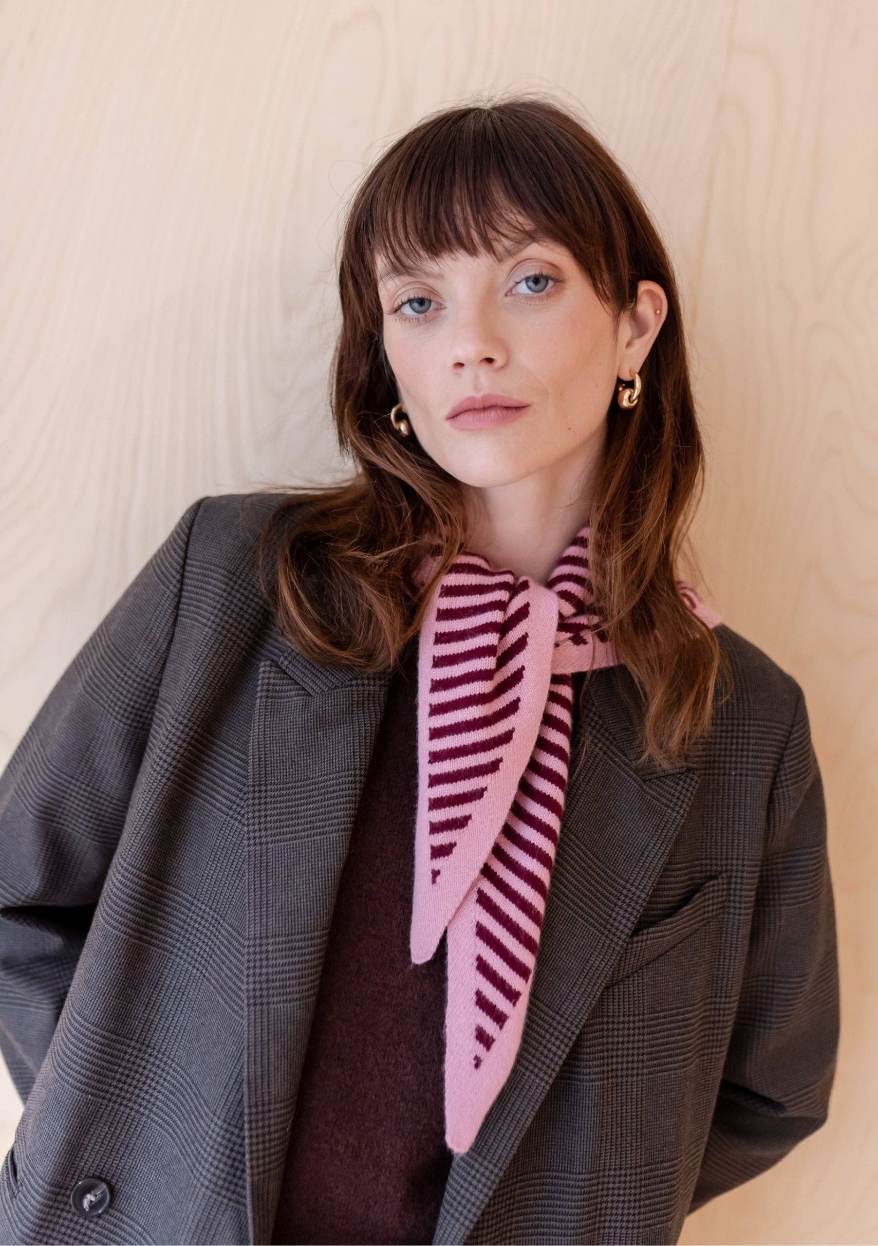 Merino Triangle Scarf | Pink Stripe