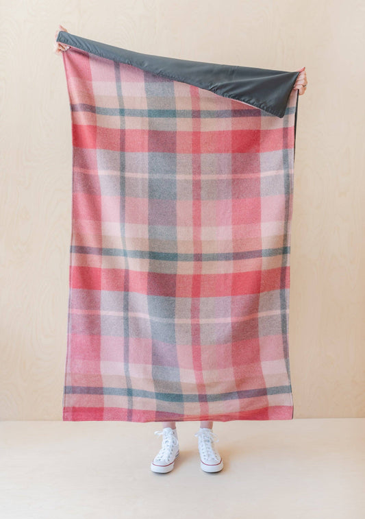 Recycled Wool Small Picnic Blanket | Pink Patchwork Check