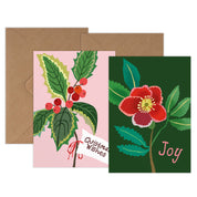 Christmas Mini Card Pack | Holly Sprig & Winter Rose