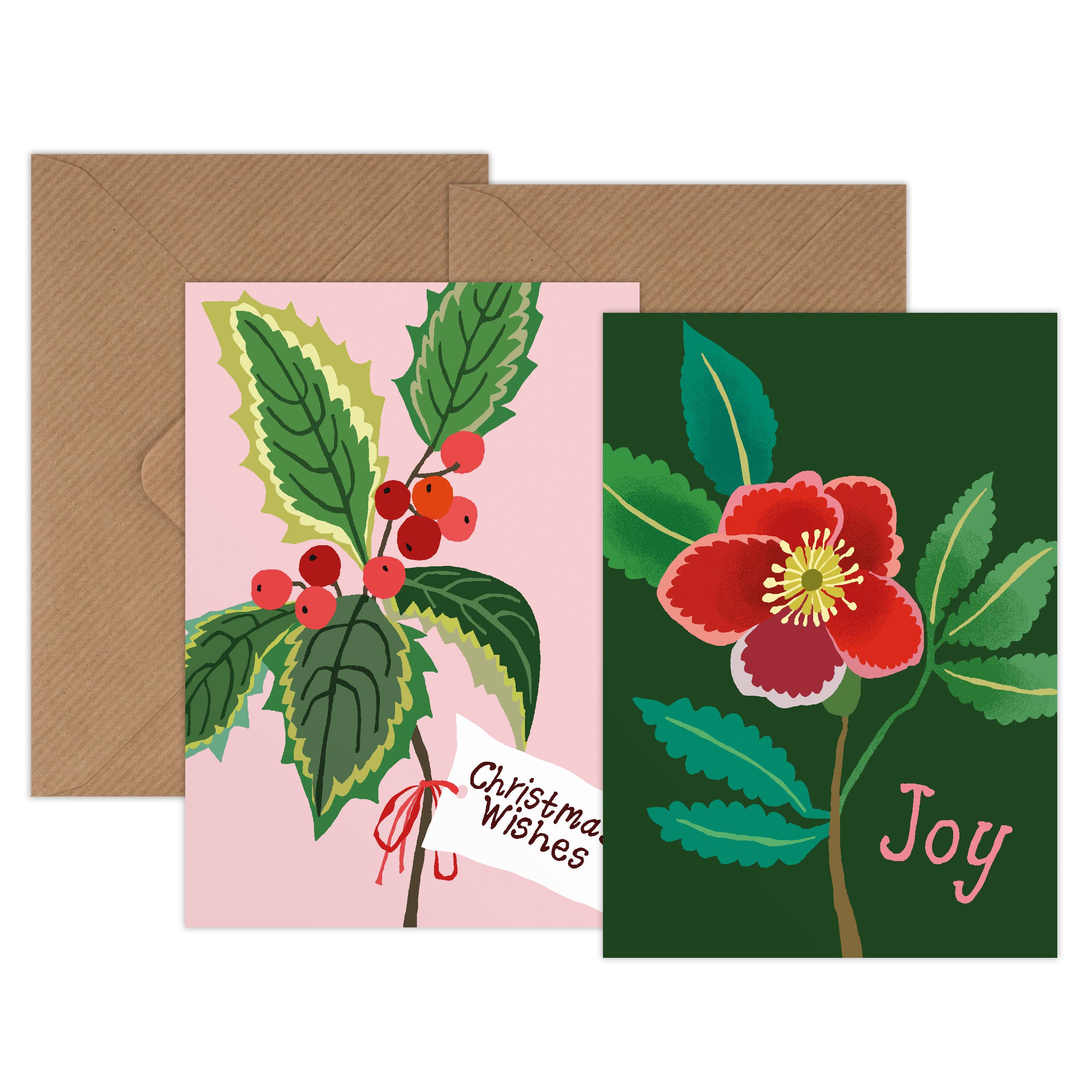 Christmas Mini Card Pack | Holly Sprig & Winter Rose