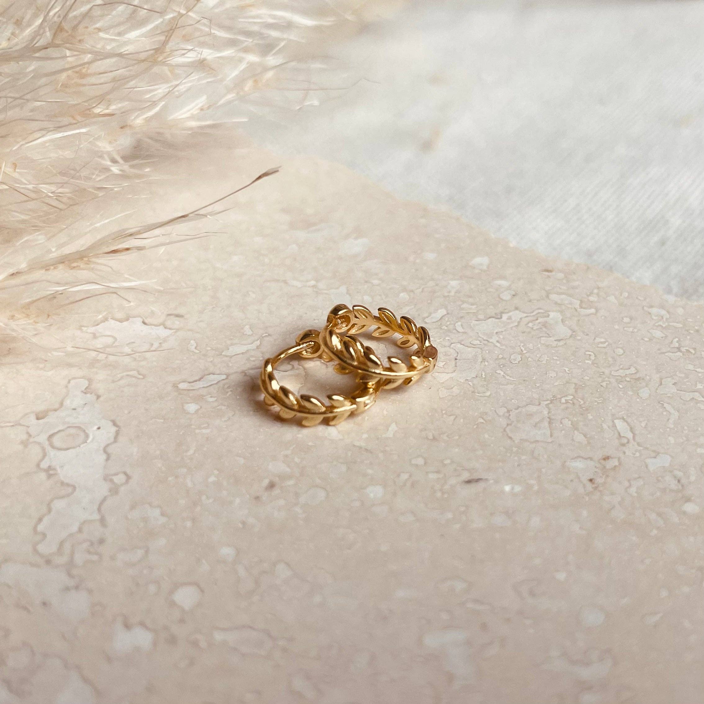 Gold Laurel Huggie Hoops by Little Nell