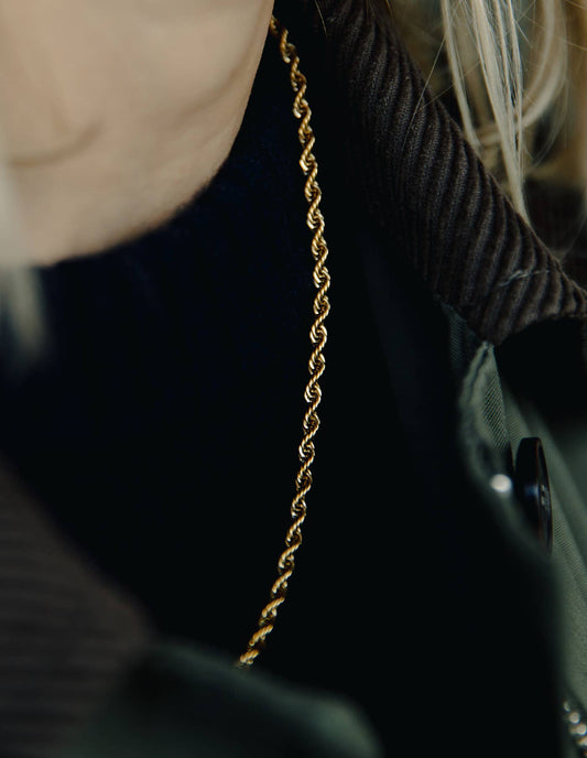 Gold Rope Twist Chain Necklace, Waterproof