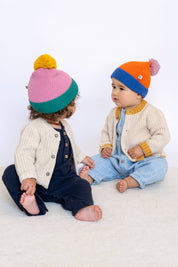 Cotton Knit Baby Bobble Hat | Orange & Blue