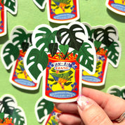 Monstera House Plant & Vintage Sun Bird Can Vinyl Sticker