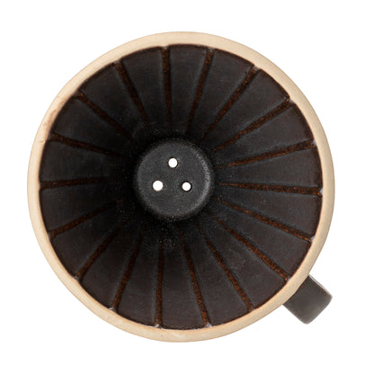 Black stoneware coffee strainer