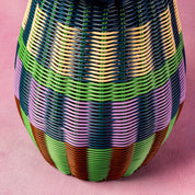 Lilac and brown woven accent table, further view