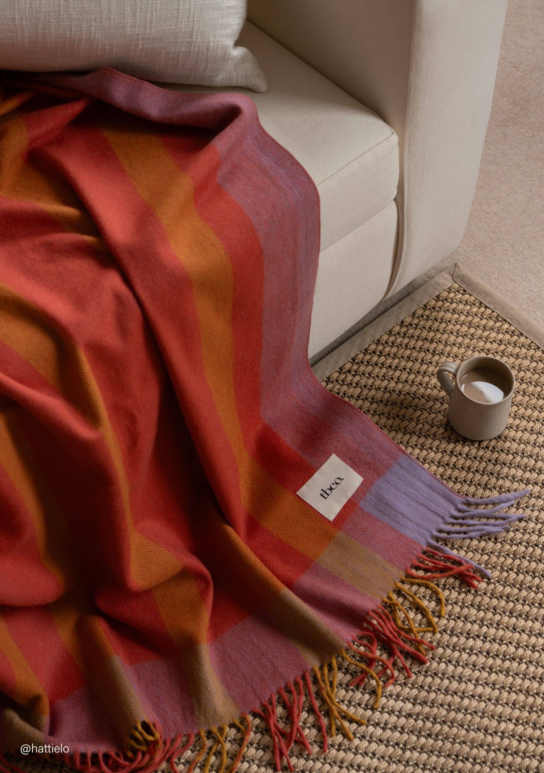 Recycled Wool Blanket in Orange Frame Stripe