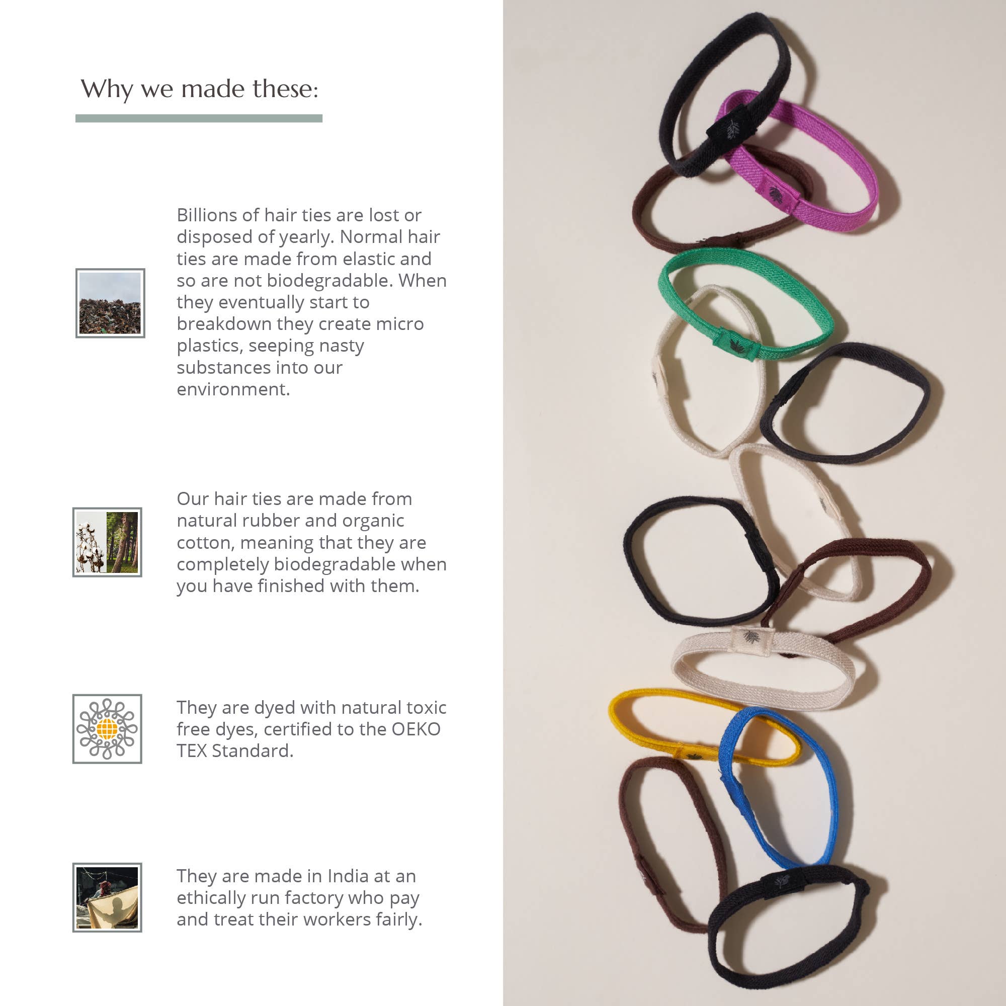 Hair Ties - Plastic Free | 6 Pack (Multi Colour)