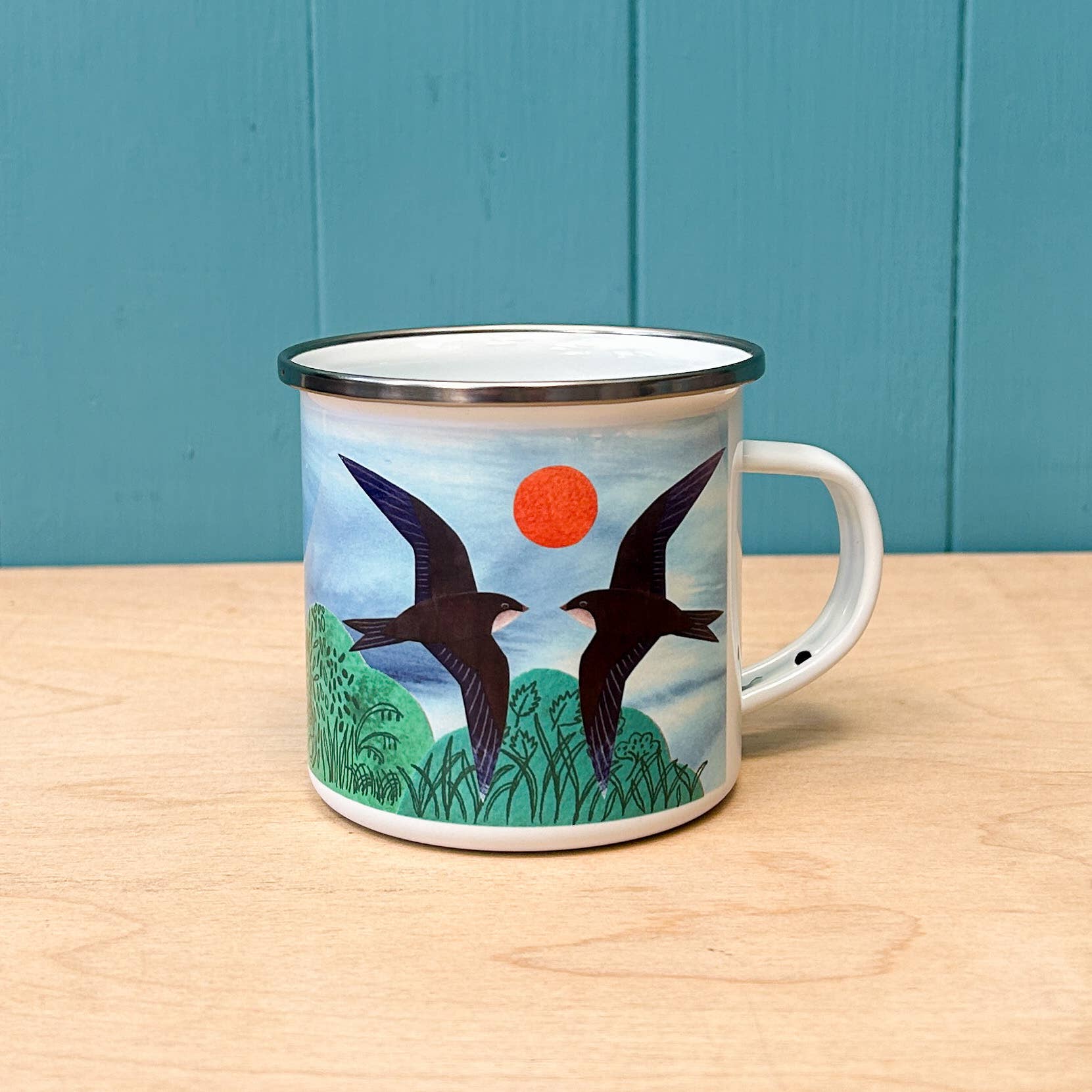 Hand-Printed Swifts Enamel Camping Mug