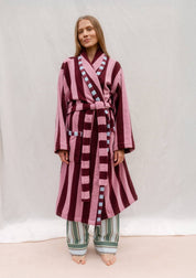 Terry Cotton Bath Robe | Burgundy Stripe