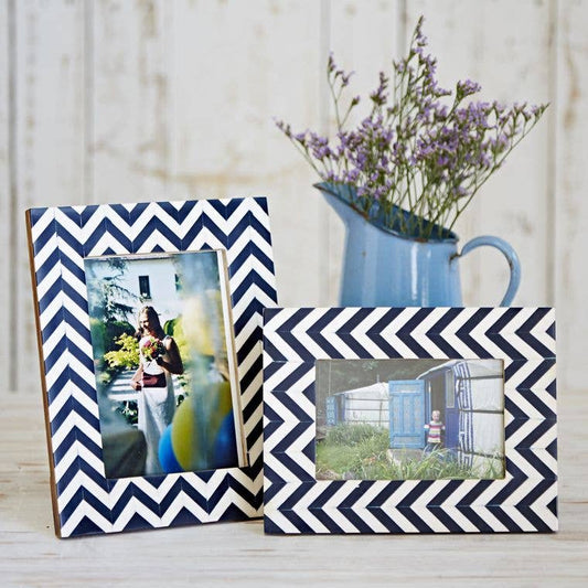 Chevron Patterned Photo Frame - Navy Blue