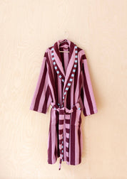 Terry Cotton Bath Robe | Burgundy Stripe