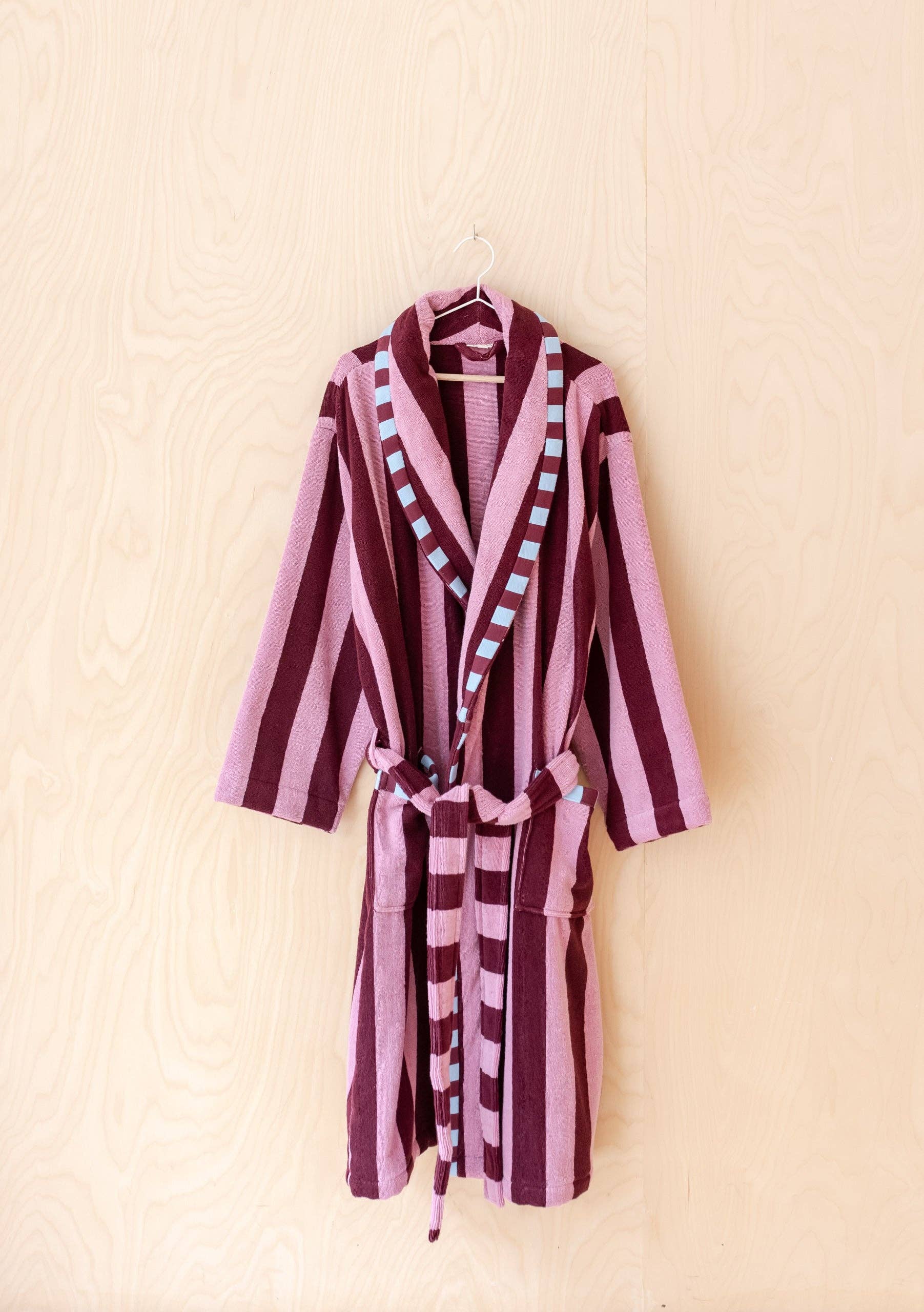 Terry Cotton Bath Robe | Burgundy Stripe