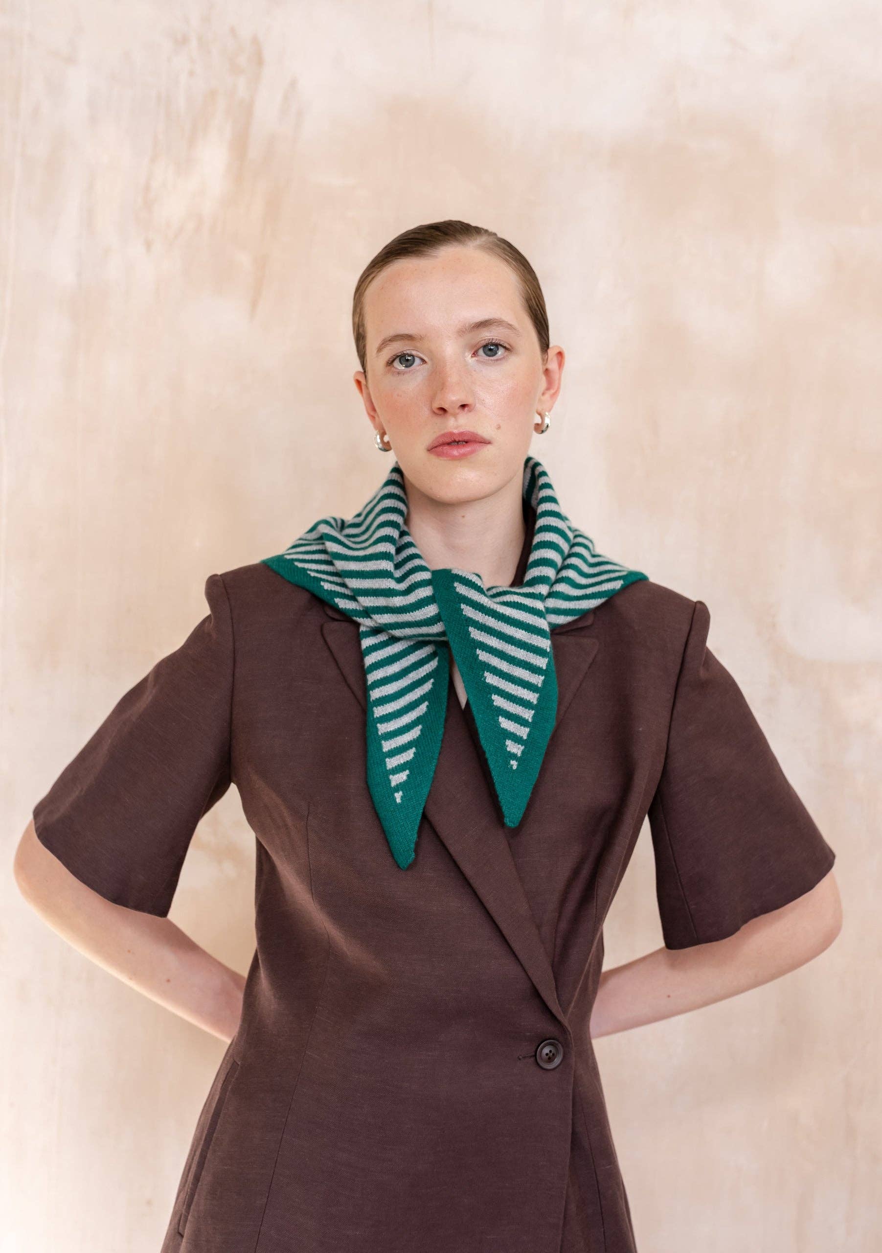 Merino Wool Triangle Scarf | Green Stripe