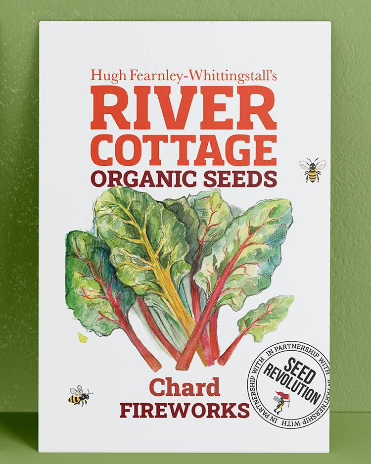 River Cottage Organic Seeds packaging with chard illustration on a green background