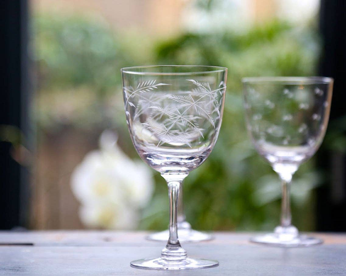 A Pair of Crystal Wine Glasses | Fern Design