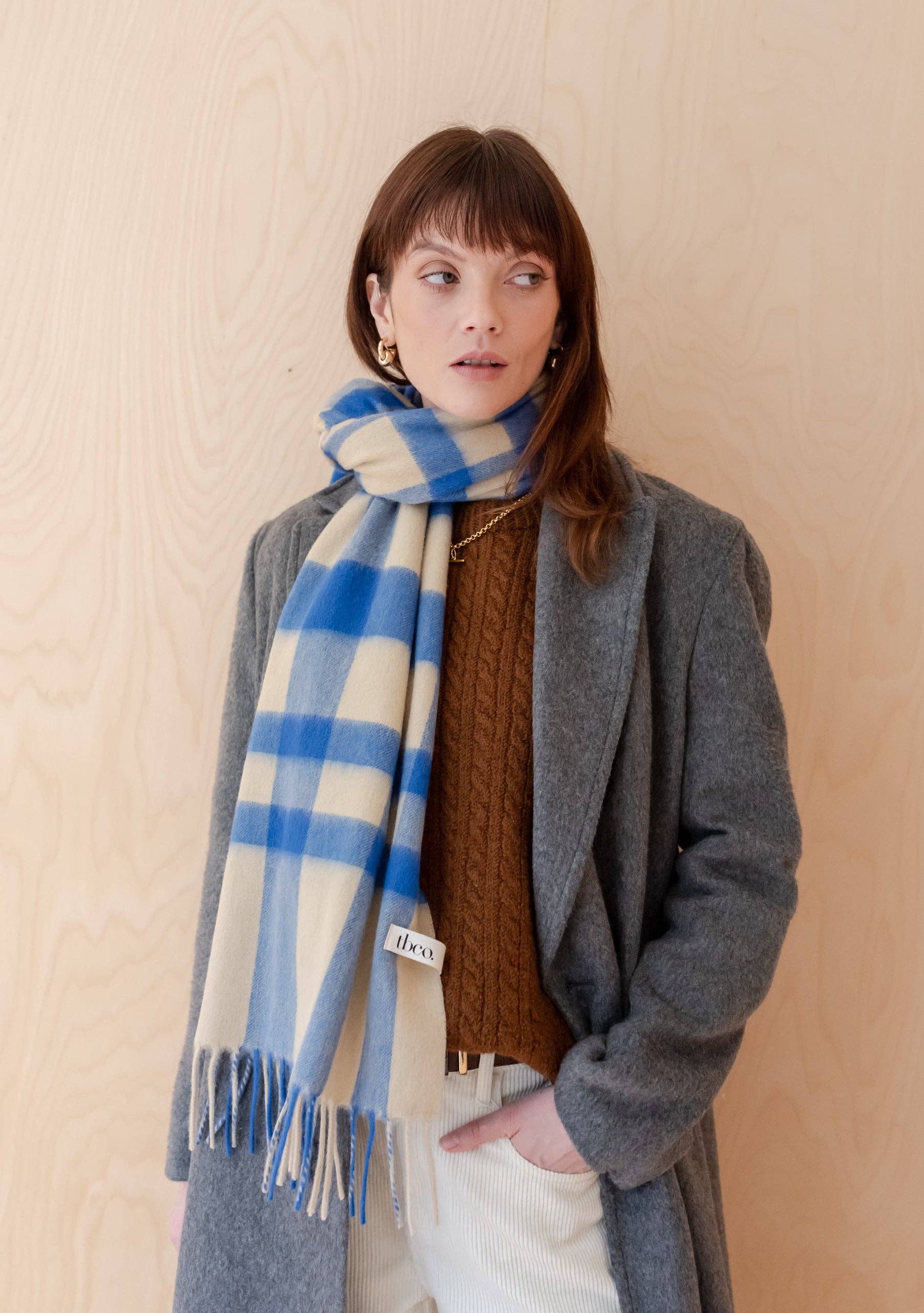 Lambswool Oversized Scarf | Blue Check