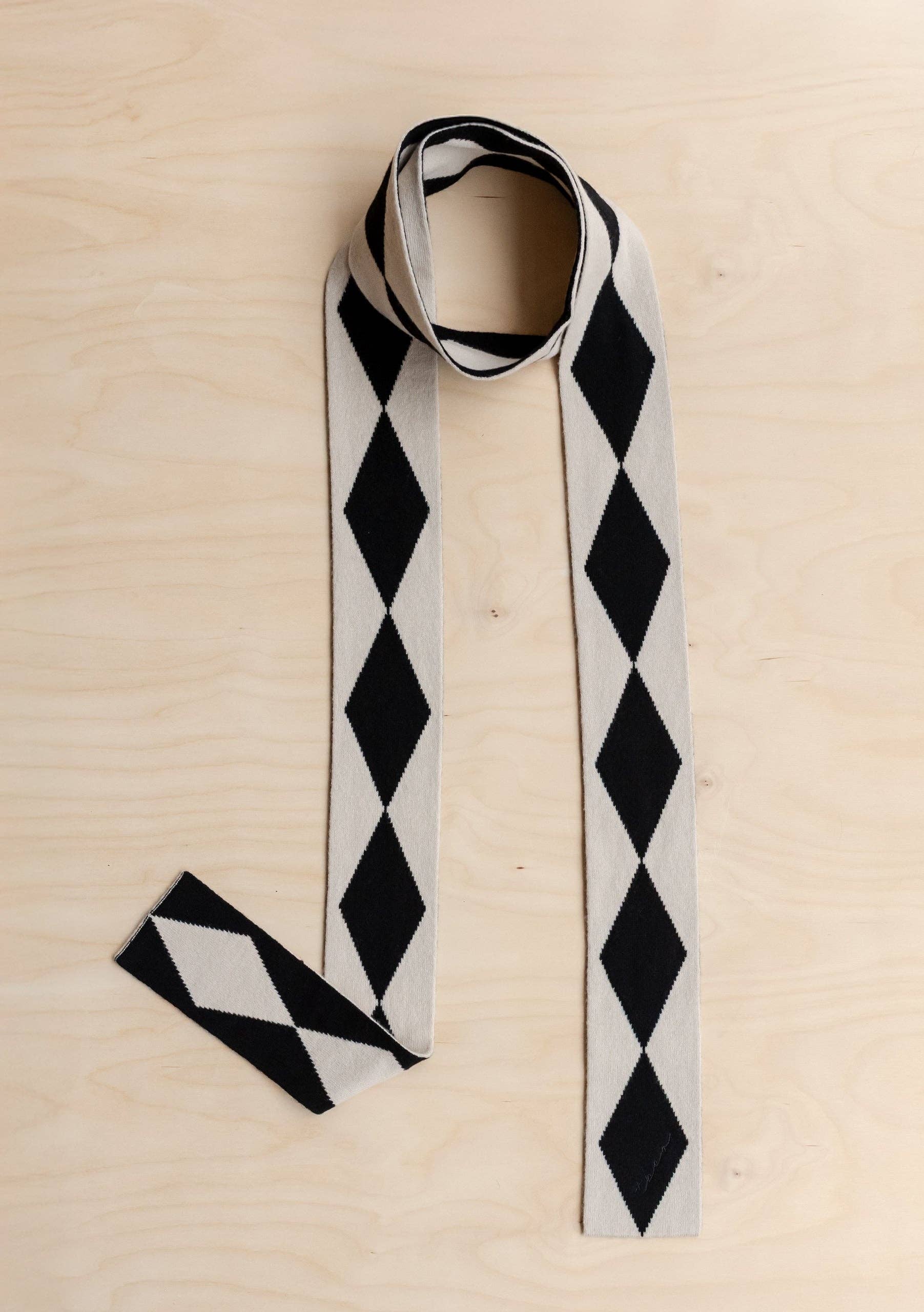 Merino Wool Skinny Scarf | Black Harlequin