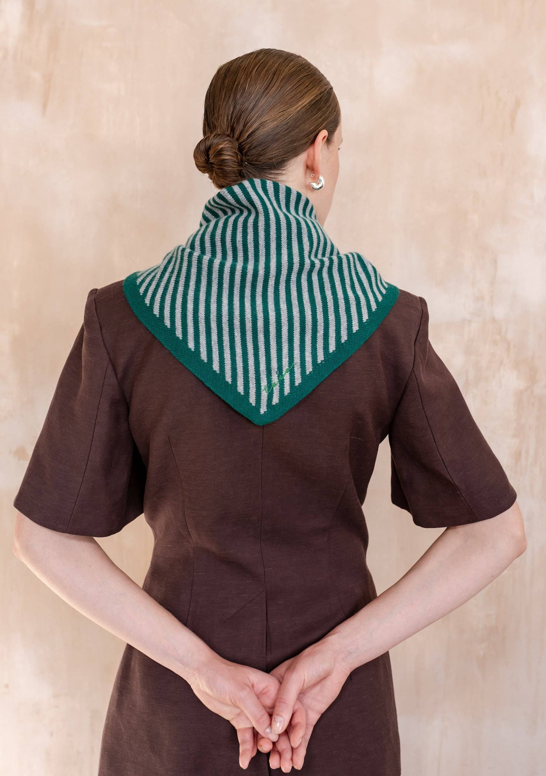 Merino Wool Triangle Scarf | Green Stripe