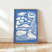 'Clouds' Blue & White Sky | Nature | Risograph Style Print | A3