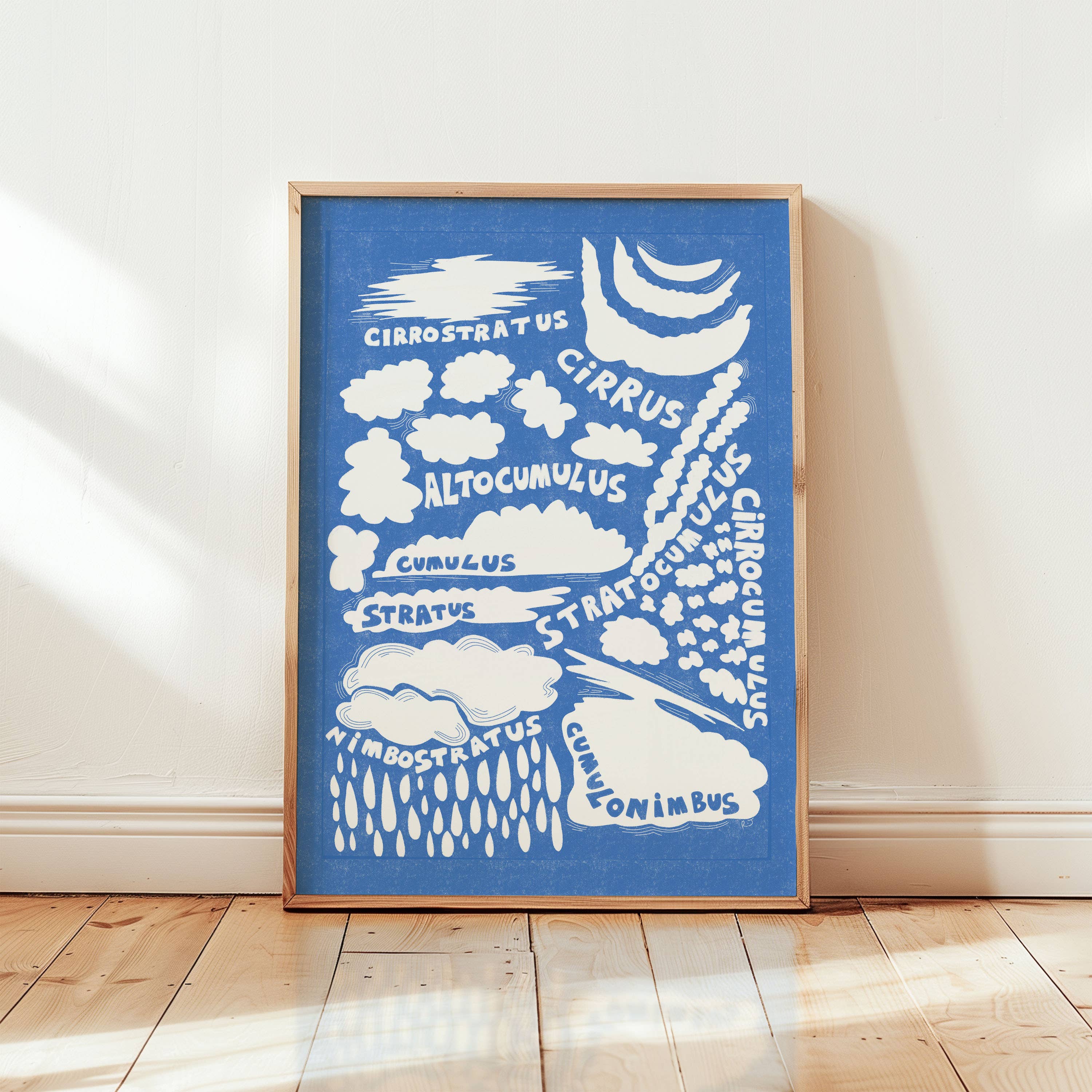 'Clouds' Blue & White Sky | Nature | Risograph Style Print | A3