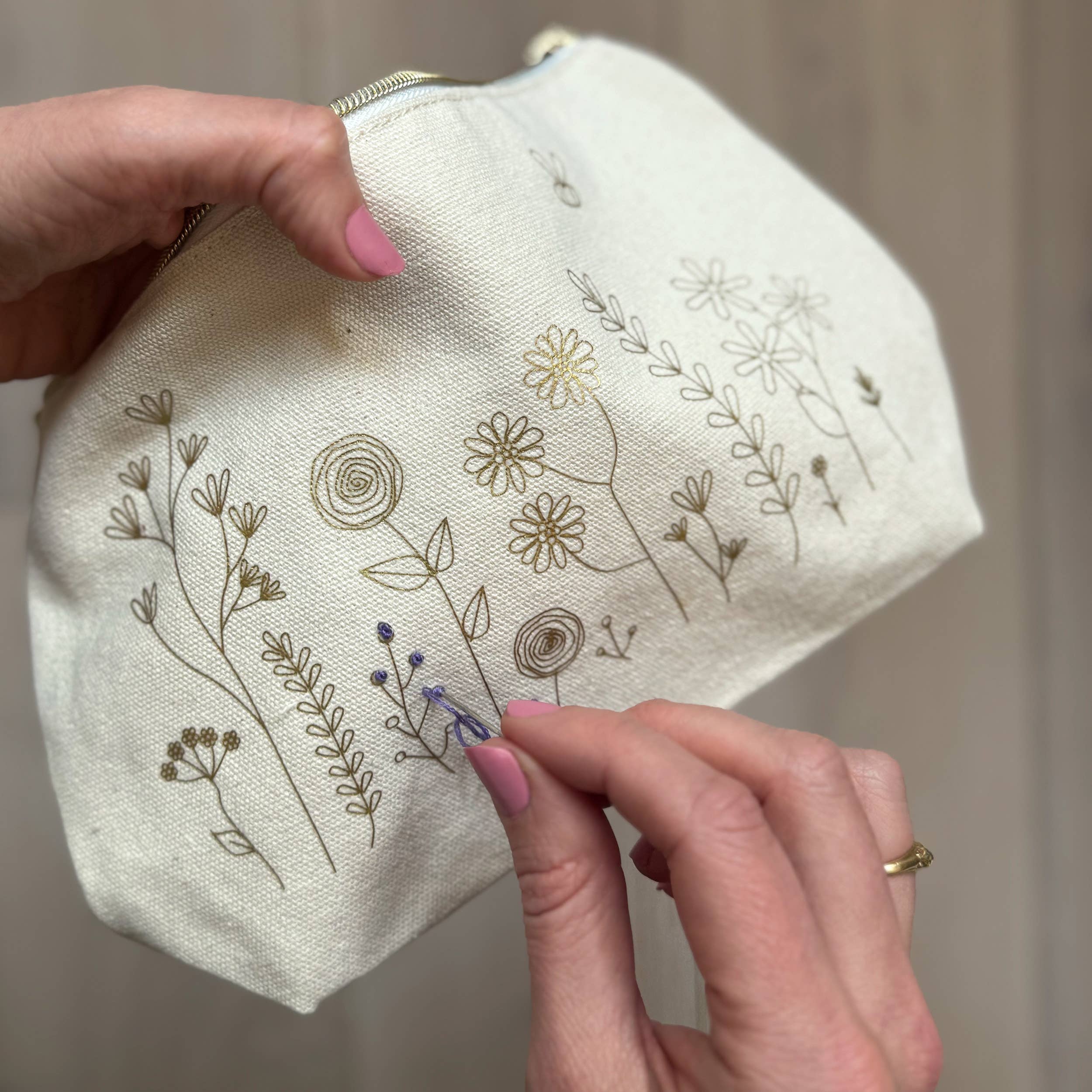 Stitch Your Flowers Zip Pouch | Embroidery Kit