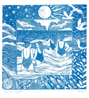 Into the Waves Swimming | Riso Art Print