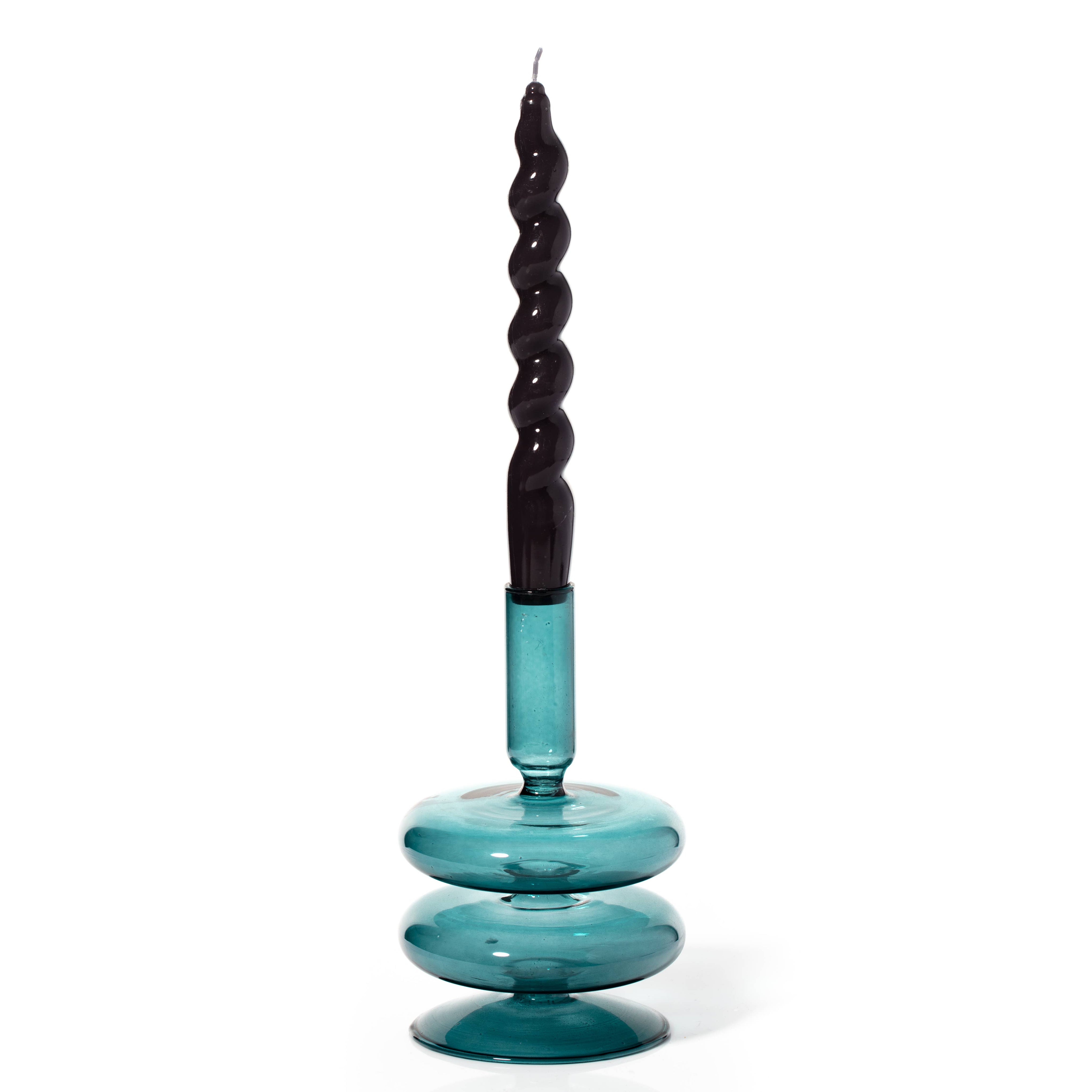 Ocean teal glass taper holder, further view