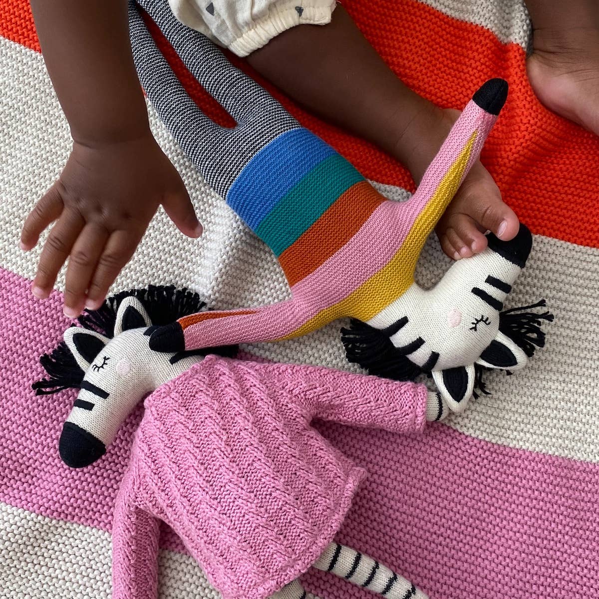 Cotton Knit Stuffed Animal Soft Toy: Zebra Rainbow